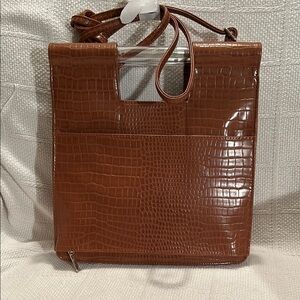 BEIS Brown Croc-Embossed Crossbody Bag